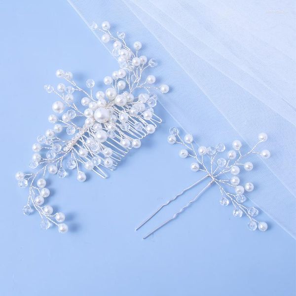 Hair Clips Bride's Ornament Crystal Women Brid Comb Pearl Wedding Headdresshair Acessórios para o capacete de flores de noiva