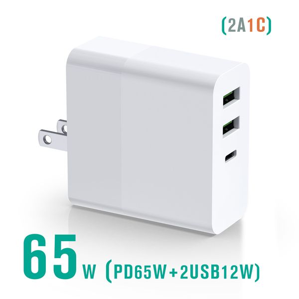 Caricatore USB C PD a ricarica rapida da 65 W per Apple iPhone 13 pro 12 11 8 7 ipad Adattatore di alimentazione UE Spina americana Cavo di ricarica PD tipo C