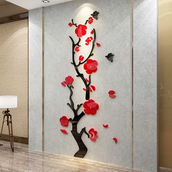 Sfondi a 3 dimensioni Multi-pezzi Modello fiore a fiore di prugna 3D decorazione acrilica adesivo murale per parete fai da te poster decorazioni per la casa decorazione da letto muro 230505