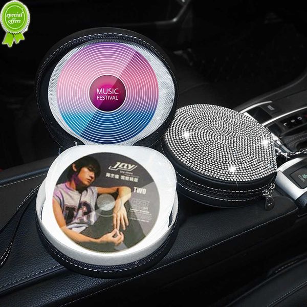 New Diamond Diamond Portable Car CD Storage Bag Organizer Box Round com Zipper CD Pacotes Bling Car Acessórios