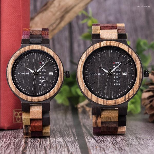 Relógios de pulso Bobo Bird Antique Mens Wood Wood Woods Date e Week Display Business Watch com um presente de aniversário de madeira de madeira mista exclusiva