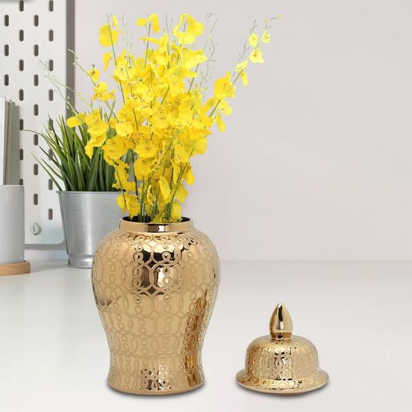 Vaso de garrafas de armazenamento Jar com tampa de luxuoso gengibre oriental de luxo para exibir festas de ornamento de decoração de casa