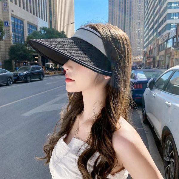 Cappelli a tesa larga Cappello da sole da donna Top vuoto Protezione estiva lunga Protezione solare da donna regolabile Protezione solare Copricapo da esterno