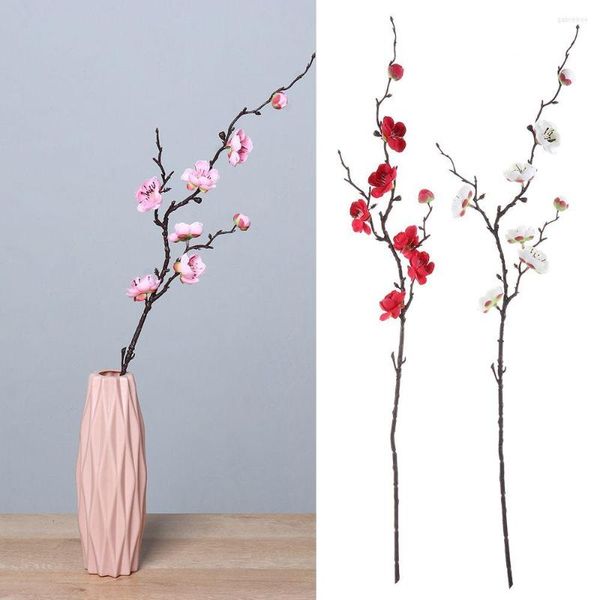 Flores decorativas Plum artificial Blossom estilo chinês pequeno inverno flor sala decoração galho de seda