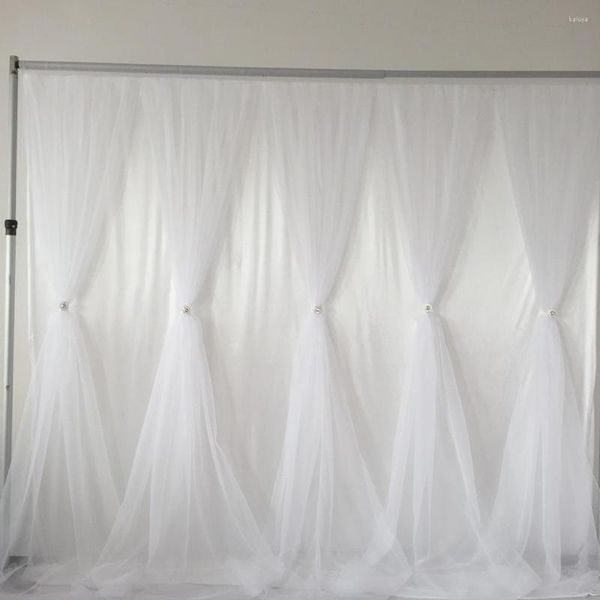 Decorazione per feste 3m Hx 3mW Romantica fantastica tenda in voile bianco argento spilla cravatte drappo sullo sfondo di nozze