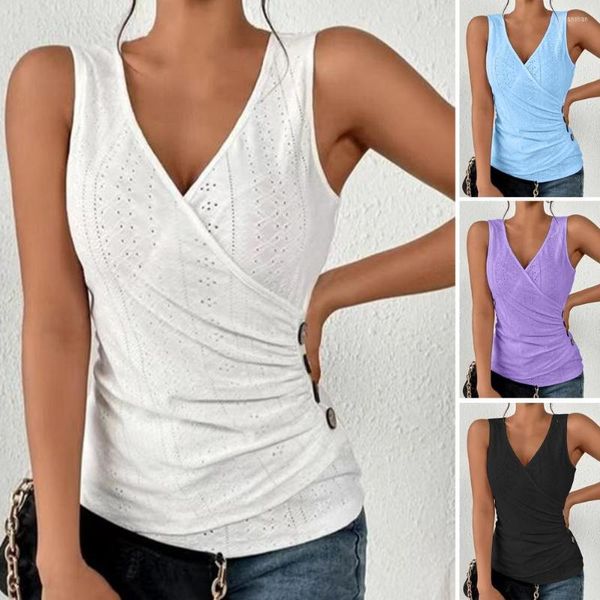 Blouses feminina Mulheres Summer Summer Summer Deep Deep V decote em V Solid Color Sleevess Slim Fit Hollow Out Sports Mid Lenging Ginga