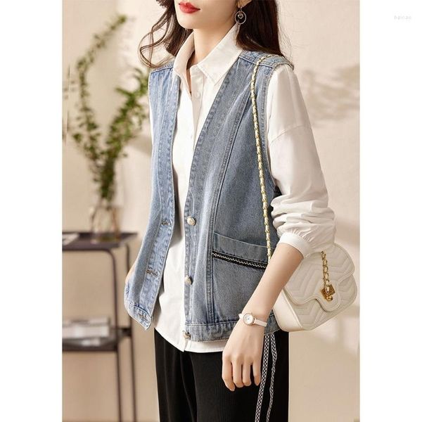 Gilet da donna Gilet di jeans moda donna Giacca estiva femminile Corto Acqua Casual Senza maniche Jeans Giacche Gilet da donna G382