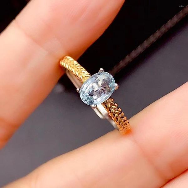 Cluster Ringe natürlicher und echter Aquamarin Ring 925 Sterling Silber Mode Frau Geburtstagsgeschenk