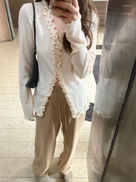 Blusas femininas finas manga comprida blusa colorida pura mulher design casual tops elegantes escritório da senhora 2023 Pullover de moda coreano básico de outono