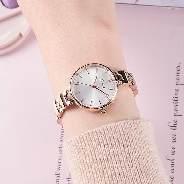 Armbanduhren Kimio Marke Einfache Damen Quarzuhren Fashion Gold Big Dial Dress Watch