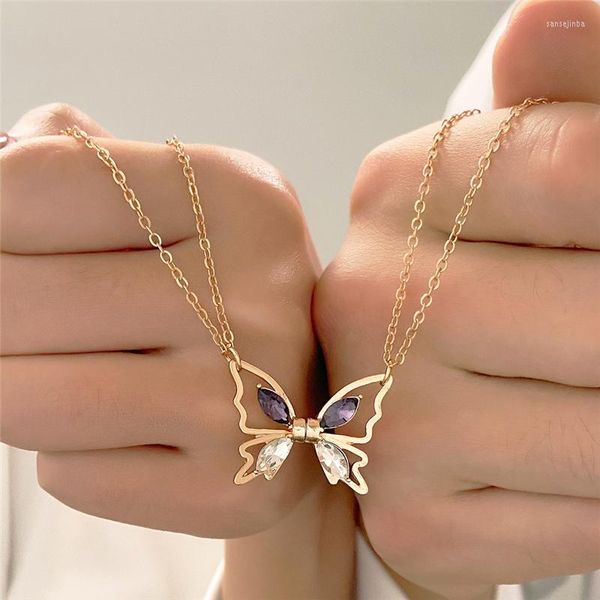 Cadeias Colar Butterfly Friend Butterfly para mulheres cor magnética Atrair pendente de casal Conjunto de namorada Jóias de amizade 2pcs
