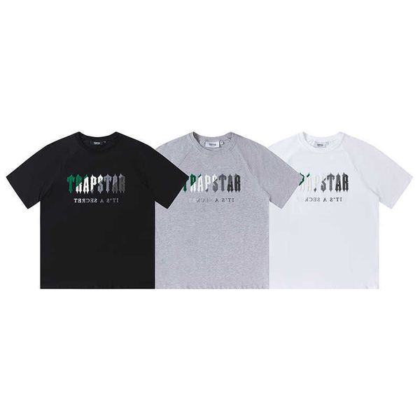 Roupas da moda de grife camisetas camiseta Trapstar verde branco toalha bordado shorts de manga curta para homens mulheres moda solta marca tamanho pequeno conjunto de verão solto