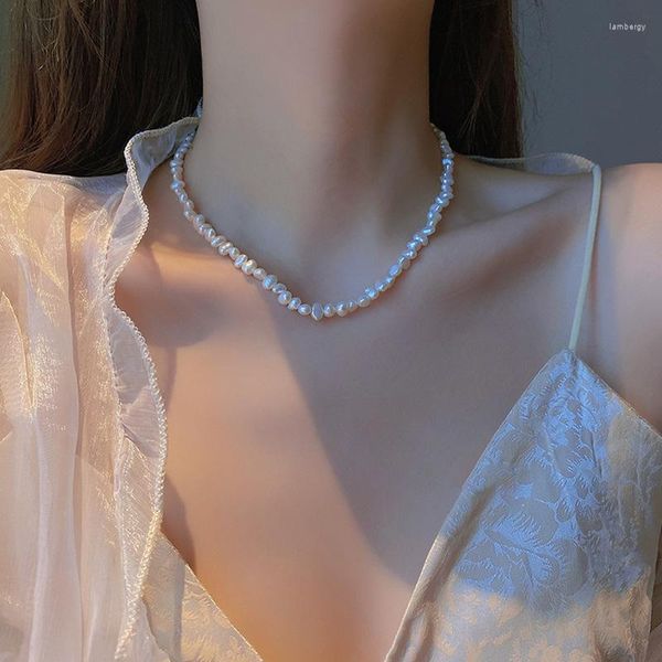 Choker echte natürliche barocke Süßwasserperlenkette für Frauen Mädchen Geschenke unregelmäßig weiß 5mm Schmuck 2023