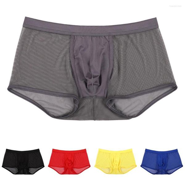 Underpants Men's Solid Roupher Boxer Shorts Mesh Mesh Bolsa Bulgor Penis Bulge Poupa Transparente Boxers