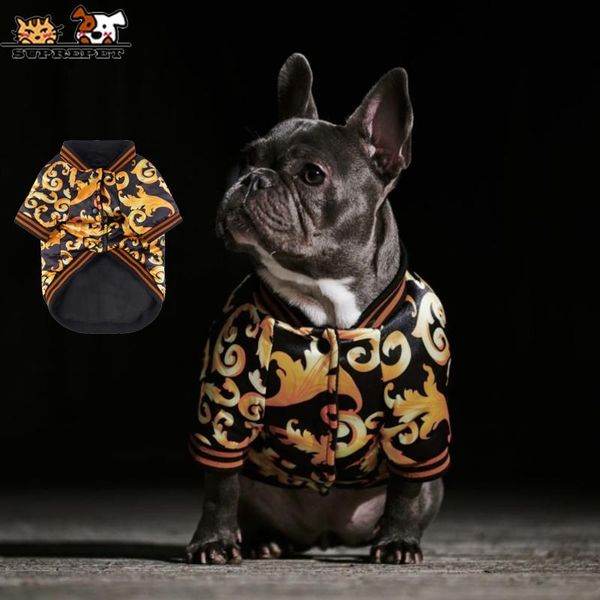 Suprepet Hundebekleidung für Französische Bulldogge, Goldstickerei, Hundejacke, Mantel, warme Hundekleidung, Welpen-Outfit, Baumwoll-Hundejacke, Seil