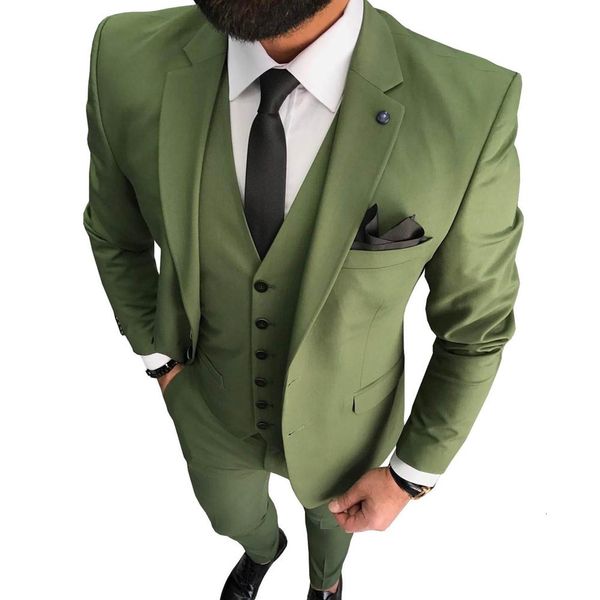 Ternos masculinos Blazers Blazers Green Men's São 3 Peças Negócio formal Notch Smoking Smoking Tuxedos Groomsmen Sune para WeddingBlazervestPants 230505