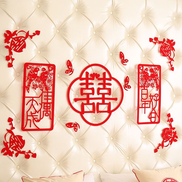 Carte da parati Matrimonio cinese Adesivi murali rossi Adesivi per porte in tessuto non tessuto Camera da letto Soggiorno Decorazione Decorazioni per la casa 230505