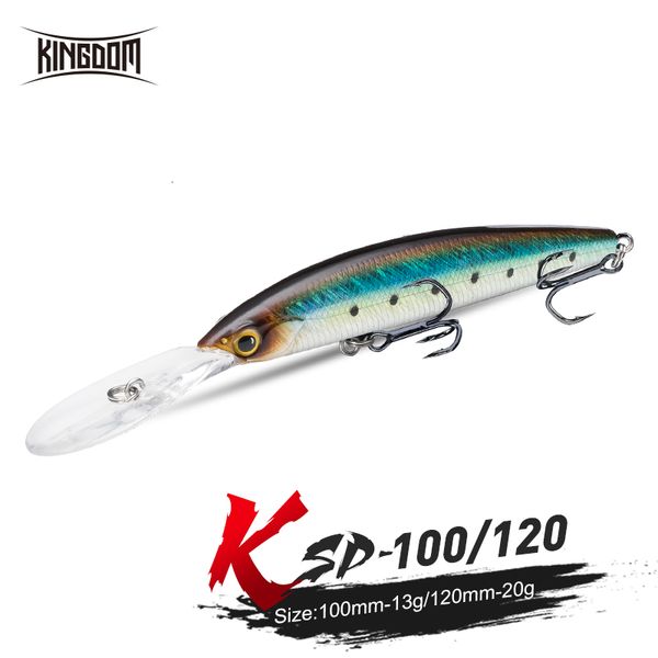 Baits Lures Kingdom KSP 100 120 Jerkbaits Suspending Minnow Angelköder 13g 100mm 20g 120mm Wobbler Lange Zunge Hart für Barsch Hecht 230505