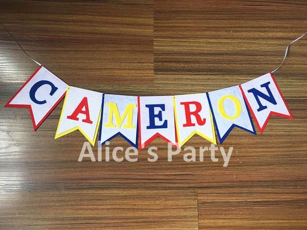 Decoração de festa Nome personalizado Bunning Red Blue Amarelo personalizado Banner Birthday Nursery Garland Po Boothparty