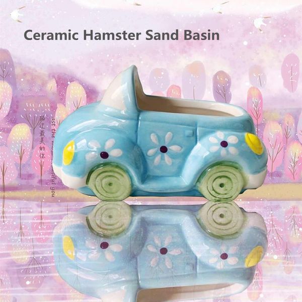 Gaiolas cerâmica hamster bacia de areia bonito dos desenhos animados hamster toalete gaiola paisagismo suprimentos acessórios hamster pequena caixa de areia para animais de estimação