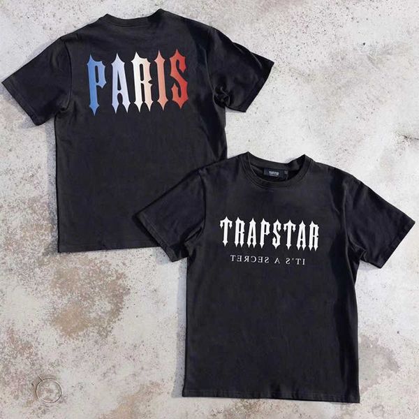 Дизайнерская модная одежда Футболки Trapstar Paris Письмо с принтом Небольшой модный бренд Свободные шею Мужские женские футболки с коротким рукавом Уличная одежда Топы