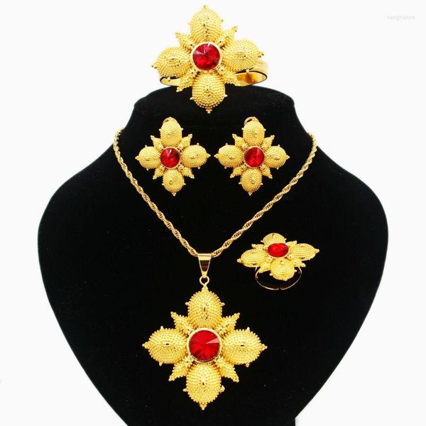 Collana Orecchini Set Gioielli Croce Etiope Collana in cristallo color oro 24K/Orecchini/Pendente/Bracciale/Anello Medio Pasqua/India Habesha