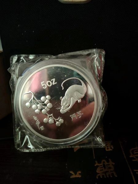 Arts and Crafts Chinesische Shanghai Mint 999 Ag. 5 oz Zodiac Maus Blume Silbermünze