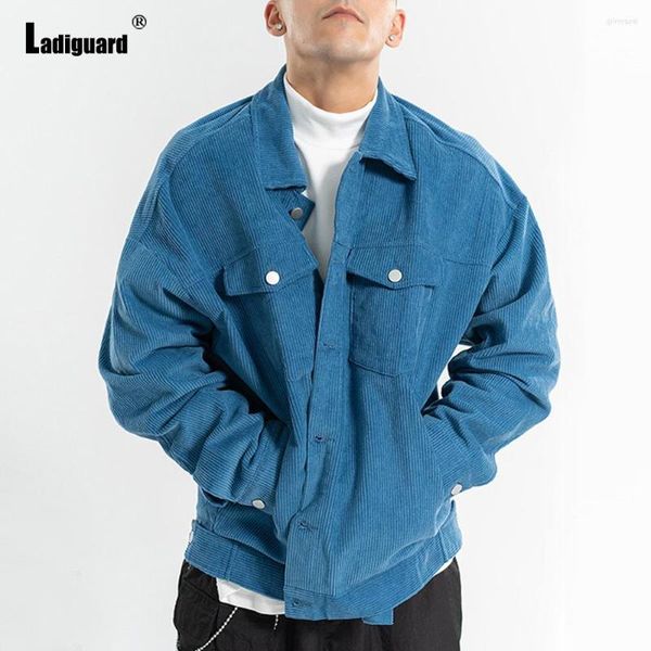 Мужские куртки Ladiguard Mens Fashion Leisure Versture Corduroy Lepal воротниц ретро -топы с точки