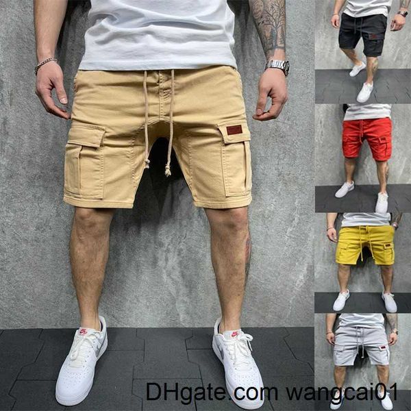 wangcai01 Herren-Shorts Herren-Freizeitshorts 2023 Sommer-Cargo-Shorts für Herren Lose Multi-Pocket-Nähte an der Taille mit Kordelzug, gerader Lauf