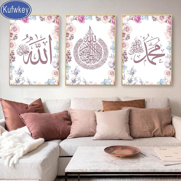 Stitch trittych 5d 5d quadrato pieno/rotondo dipinto di diamante rosa calligrafia ricamo ricamo diamantato a mosaico croce decorazione per la casa musulmana