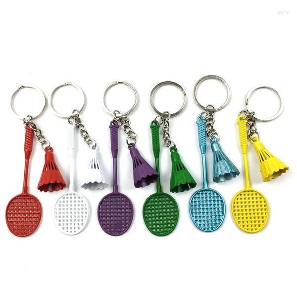 Favor de festa 100pcs metal badminton key cadeias de zinco liga anéis coloridos embalagens de varejo wb1422