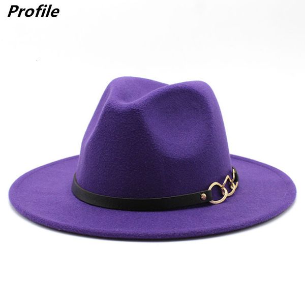 Geniş Memlu Şapkalar Kova Fedora Şapkası Lavanta Mor Caz Hip Hop Donut Kemer Aksesuarları Kış Unisex Fedora Monokrom 230504