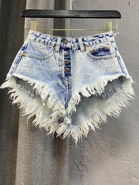 Frauen Shorts 2023 Hohe Taille Einreiher Frauen Jeans Kurze Hot Pants Gefranste WideLeg Sexy Frauen Denim Shorts Sommer Koreanische Frauen Tuch Z0505