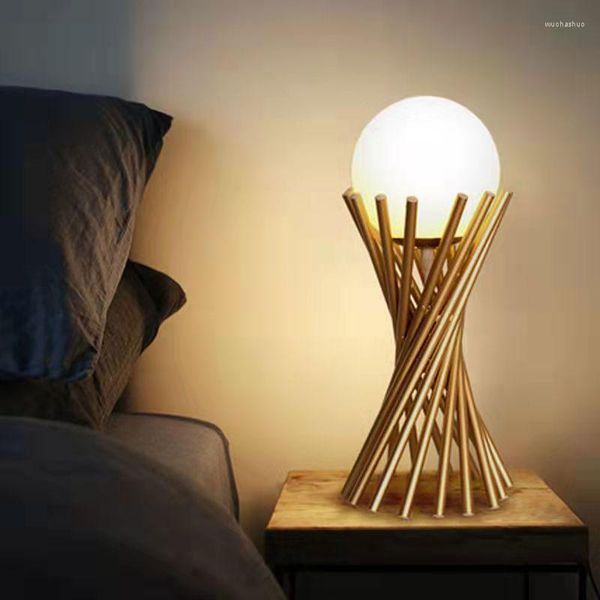 Lampade da tavolo Luce di lusso Lampada a griglia in oro Retro E27 Sfera di vetro smerigliato Decorazione da comodino Moderna Camera da letto semplice Apparecchi di illuminazione per studio