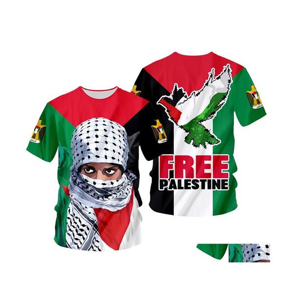 Camisetas masculinas bandeira palestina 3d camiseta homens homens crianças moda de verão ock manga curta engraçada camiseta gráfica tees streetwear grow dhbqa