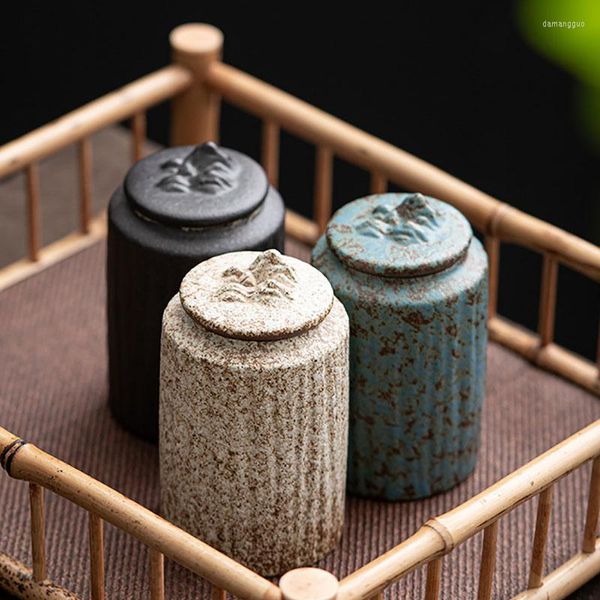 Depolama Şişeleri Japon kaba seramik çayı olabilir küçük portatif seramik mühürlü şeker kutusu retro fındık kahve fasulyesi şişesi