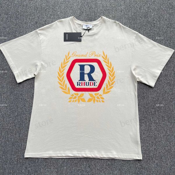 Herren-T-Shirts, Designermode, Kleidung, T-Shirts, Rhude Hopps Tee, Vintage-Wheat Ear, englischer Aufdruck, Standard-Trendmarke, kurzärmelige Oberteile, Streetwear, Hip-Hop