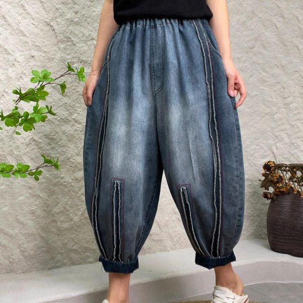 Jeans da donna Pantaloni capri semplici letterari lavati stile etnico estivo casual da donna