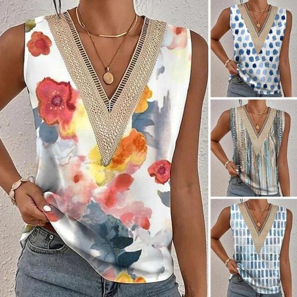 Camicette da donna Gilet estivo da donna Senza maniche Colore a contrasto Dress-up Soft Top T-shirt da donna Indumento