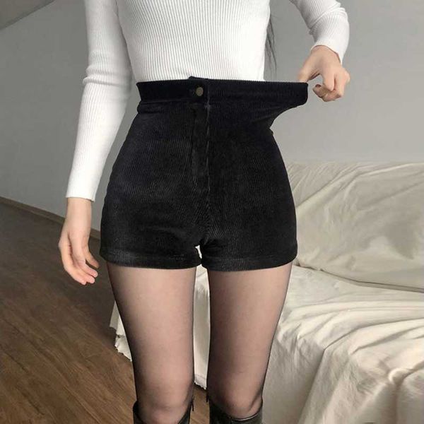 Shorts femininos calças góticas pretas femininas alta cintura alta primavera de outono moda apertada e sexy trecho y2k veludo feminino calças femininas z0505