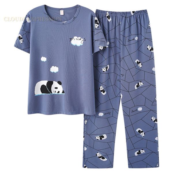 Indumenti da notte da uomo estivi grandi 4XL coppia pigiama in cotone lavorato a maglia pigiami coordinati set cartoon panda pigiami da notte pigiami abiti da notte pigiami homewear 230505