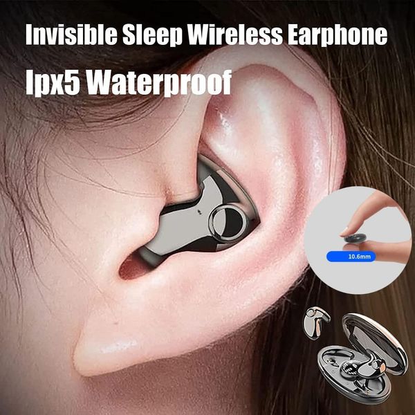 Telefone celular fones de ouvido Dixsg Invisible Sleep sem fio Bluetooth 53 Earbuds ocultos IPX5 Ruído à prova d'água Cancelamento de toque fones de ouvido 230505