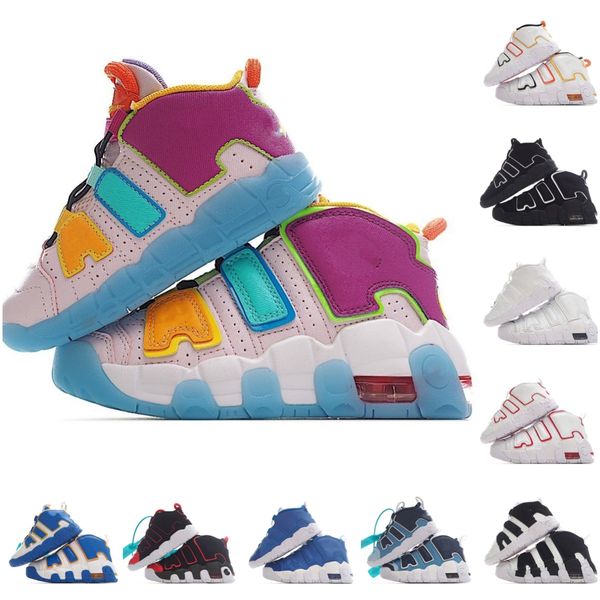 More Uptempos MAX AIR basketball shoes boys girls up tempos scottie pippen Triple Black Denim kids University Blue Limestone trainers sports sneakers runners 24-37
