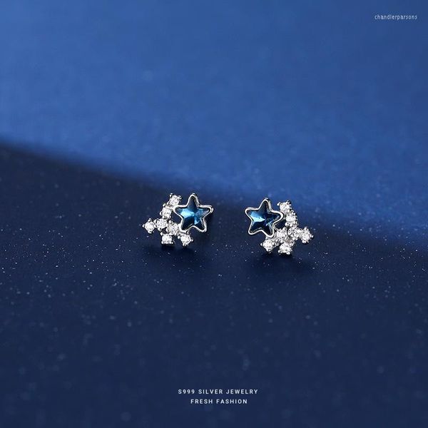 Brincos de garanhão estilo coreano 925 esterlina prata azul estrela para mulheres bijoux boêmio jóias femininas 2023 Brincos