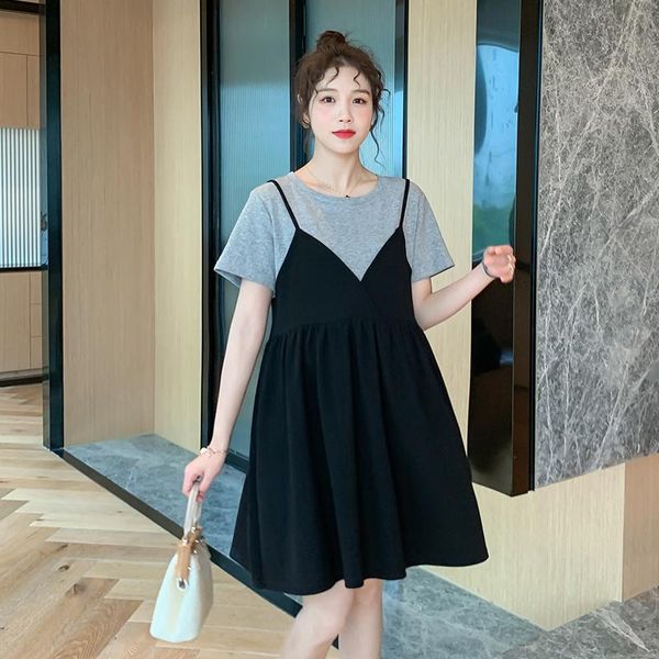 Umstandskleider 42316 # Kleid Sommer Kurze Ärmel Koreanischer Stil Lose A-Linie Einteiler Lagenlook Schwangere Frauen Plus Größe