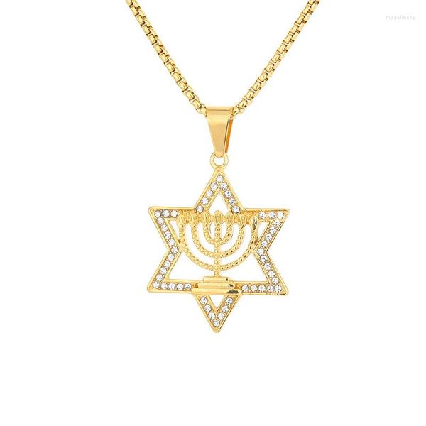 Ketten Israelische Menorah Halskette für Männer Jüdischer Davidstern Anhänger Kette Halsketten Judaica Schmuck Großhandel SN1218