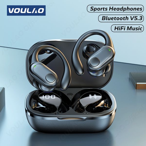 Auricolari del telefono cellulare VOULAO TWS Bluetooth 53 con cuffie wireless microfoni HIFI Aurbud auricolari auricolari Riduzione delle cuffie impermeabili 230505