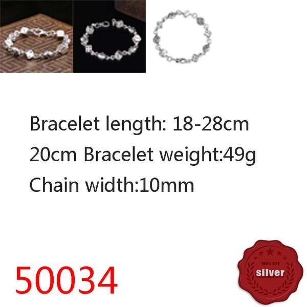 50034 Hip Hop S925 Bracciale in argento sterling Stile punk Personalizzato Gioventù Croce Fiore Dadi Piazza Lettera Palla Gioielli Coppia Accessori popolari