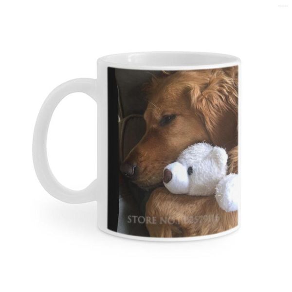 Tassen Golden Retriever mit Teddybär 1 weiße Tasse Kaffeetassen Geschenk 11 Unzen Milchtee Hundeliebhaber Haustierbesitzer Tier