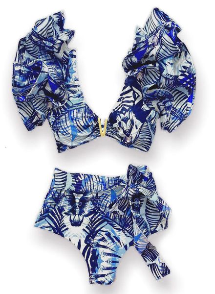 Abiti a due pezzi Bikini a vita alta con scollo a V Spalline arruffate Costume da bagno stampato sexy Costumi da bagno a due pezzi Costumi da bagno da donna Costumi da bagno 230505